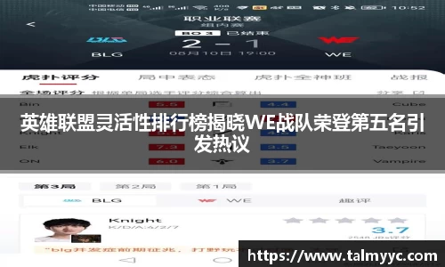 英雄联盟灵活性排行榜揭晓WE战队荣登第五名引发热议