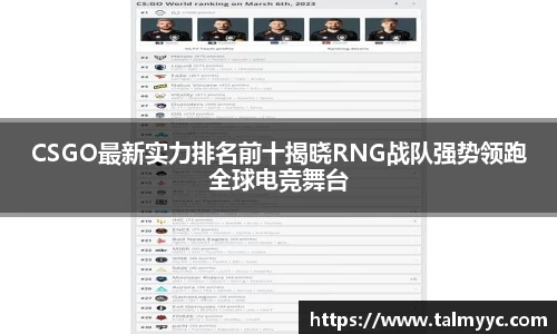 CSGO最新实力排名前十揭晓RNG战队强势领跑全球电竞舞台